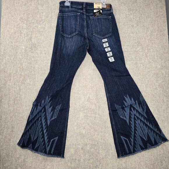 Ariat Womens High Rise Flare Jeans Chimayo Print Dark Wash Denim Size 30S - Picture 2 of 10